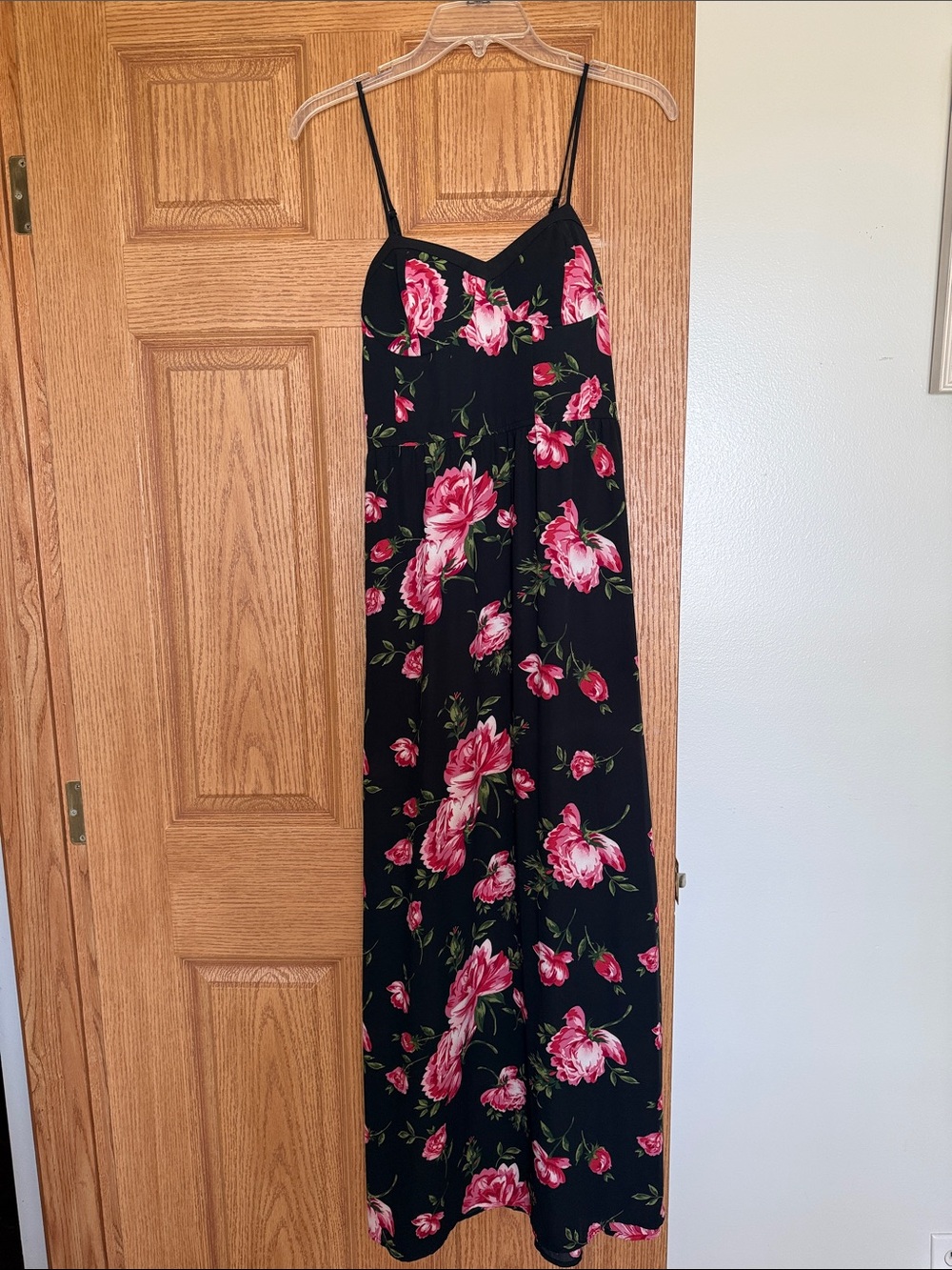 Xhilaration Black Maxi Dress with Pink Floral Pattern